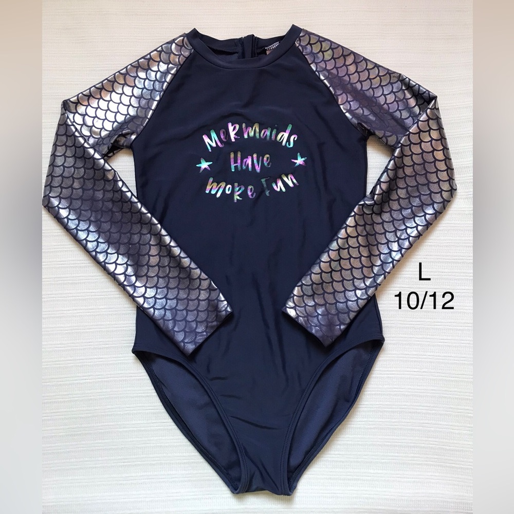 Mermaids Have More Fun Kids Swim Suit - Silver and Blue Size 10-12